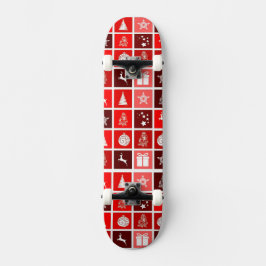 Moderne Rood Kerst Raster Patroon Minimalistisch Persoonlijk Skateboard