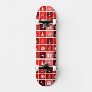 Moderne Rood Kerst Raster Patroon Minimalistisch Persoonlijk Skateboard
