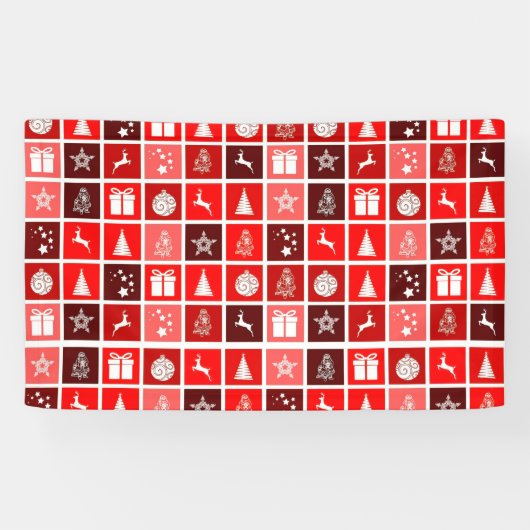 Moderne Rood Kerst Raster Patroon Minimalistisch Spandoek (Horizontaal)