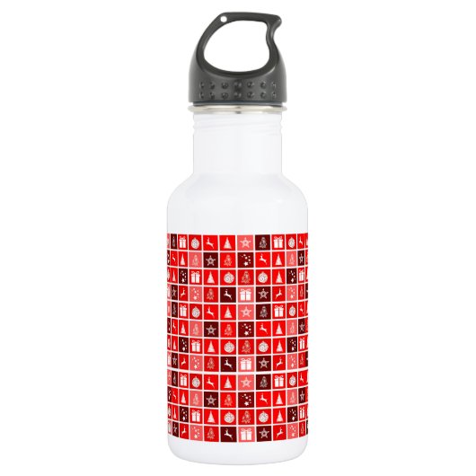 Moderne Rood Kerst Raster Patroon Minimalistisch Waterfles (Voorkant)