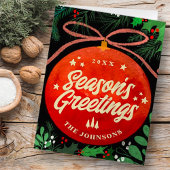 Moderne Rood Kerstbal Ornament Botanisch Feestdagen Kaart