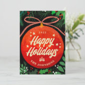 Moderne Rood Kerstbal Ornament Botanisch Feestdagenkaart (Staand voorkant)