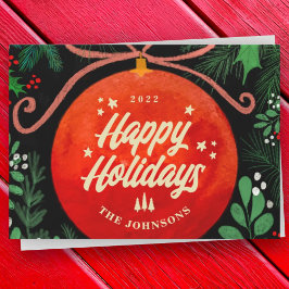 Moderne Rood Kerstbal Ornament Botanisch Feestdagenkaart