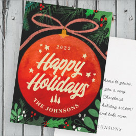 Moderne Rood Kerstbal Ornament Botanisch Feestdagenkaart