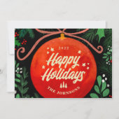 Moderne Rood Kerstbal Ornament Botanisch Feestdagenkaart (Voorkant)