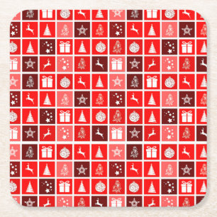 Moderne Rood Kerstmis Raster Patroon Minimalistisc Kartonnen Onderzetters