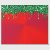 Moderne Rood Metaal Groen Glitter Drips Cadeaupapier (Vlak)