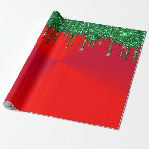 Moderne Rood Metaal Groen Glitter Drips Cadeaupapier