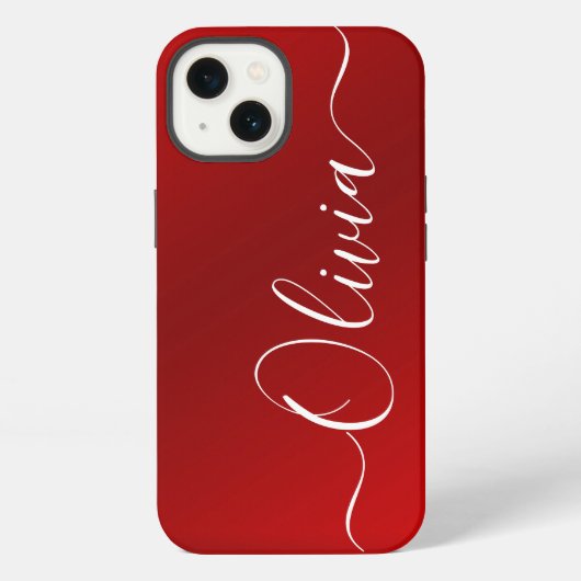 Moderne Rood Metallic Aangepaste Naam iPhone Hoesje (Achterkant)