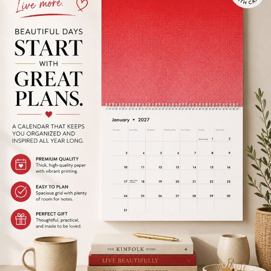 Moderne Rood Minimalistische Wandkalender Kalender