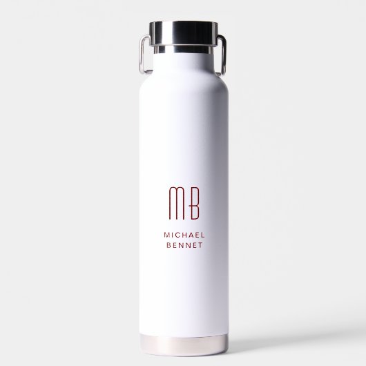 Moderne Rood Monogram Waterfles (Voorkant)