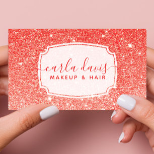 Moderne Rood Ombre Glitter Chic Make-up Artiest Visitekaartje