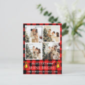 Moderne Rood Plaid Kerstmis Familie Fotocollage Feestdagenkaart (Staand voorkant)