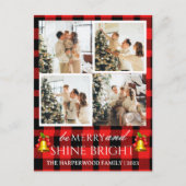 Moderne Rood Plaid Kerstmis Familie Fotocollage Feestdagenkaart (Voorkant)
