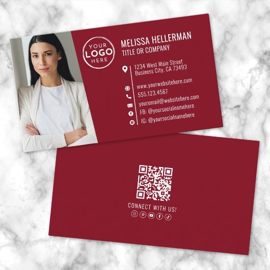 Moderne Rood Professionele QR Code Foto Logo Visitekaartje