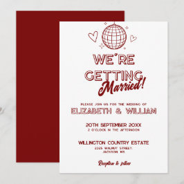 Moderne Rood Retro Disco Groovy Trouw Uitnodiging