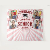 Moderne Rood Roze Afstudeerfoto Booth Achtergrond Wandkleed (Voorkant (horizontaal))