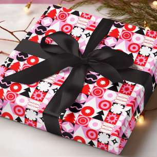 Moderne Rood Roze Geometrisch Kerstpatroon Cadeaupapier