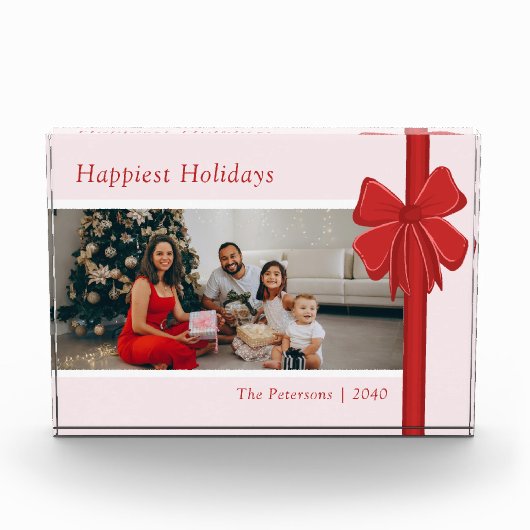 Moderne Rood & Roze Lint Boog Wrap Kerstmis Fotoblokken (Voorkant)