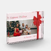 Moderne Rood & Roze Lint Boog Wrap Kerstmis Fotoblokken (Links)