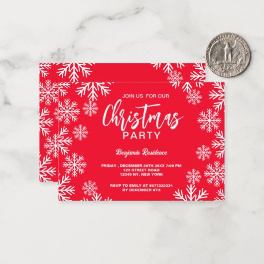 Moderne Rood Sneeuw Kerstfeest Notitiekaartje (Voorkant / Achterkant in situ)