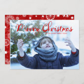 Moderne Rood Sneeuwvlok Kerst Foto Kaart (Voorkant / Achterkant)