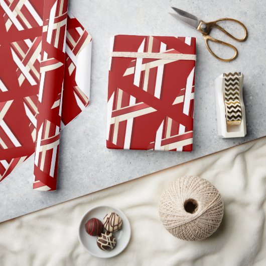 Moderne Rood & Wit Abstract Geometrisch Raster Cadeaupapier (Crafts)