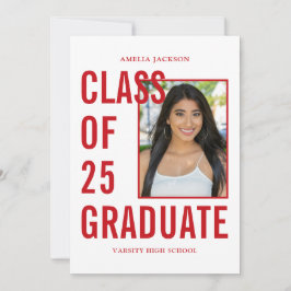 Moderne Rood & Wit Afstudeerfeestje Kaart