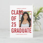 Moderne Rood & Wit Afstudeerfeestje Kaart (Staand voorkant)
