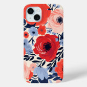 Moderne Rood Wit Blauwe Waterverf Bloemen Case-Mate iPhone Case (Achterkant)