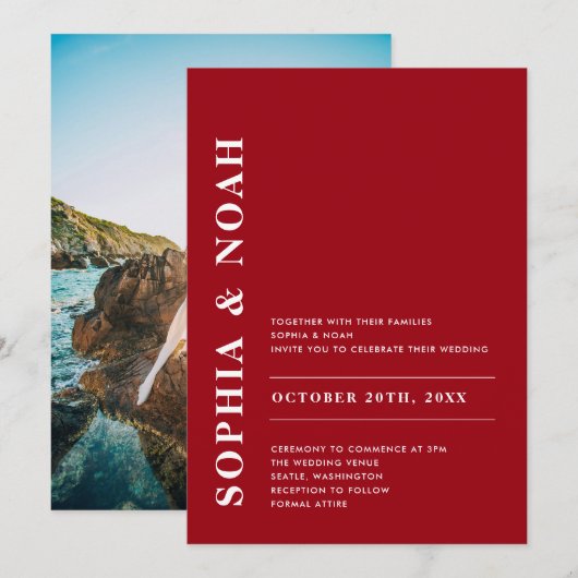 Moderne Rood & Wit Elegante Eenvoudige Trouwfoto Kaart (Voorkant / Achterkant)