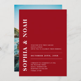 Moderne Rood & Wit Elegante Eenvoudige Trouwfoto Kaart