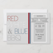 Moderne Rood Wit en Blauw BBQ | 4 juli Partij Kaart (Voorkant)