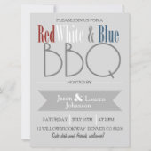 Moderne Rood Wit en Blauw BBQ | 4 juli Partij Kaart (Voorkant)