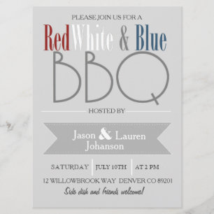 Moderne Rood Wit en Blauw BBQ   4 juli Partij Kaart