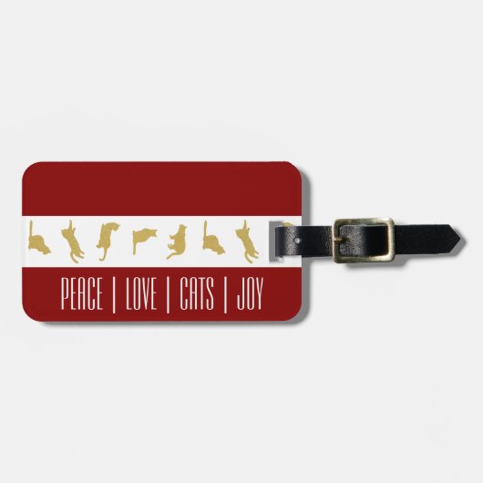 Moderne Rood Wit Goud Kat Kerstmis Bagagelabel (Voorkant horizontaal)