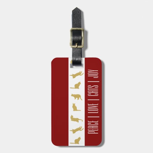 Moderne Rood Wit Goud Kat Kerstmis Bagagelabel (Voorkant verticaal)