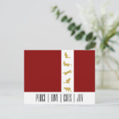 Moderne Rood Wit Goud Kat Kerstmis Feestdagenkaart (Staand voorkant)