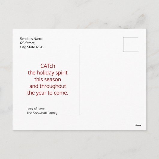 Moderne Rood Wit Goud Kat Kerstmis Feestdagenkaart (Achterkant)