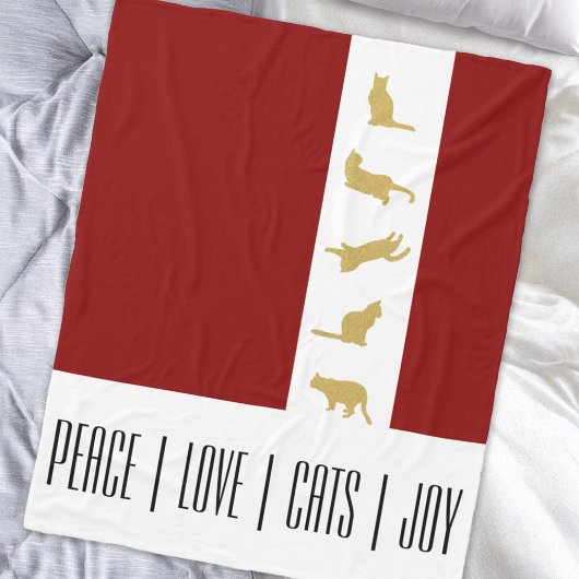 Moderne Rood Wit Goud Kat Kerstmis Fleece Deken