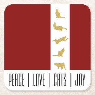 Moderne Rood Wit Goud Kat Kerstmis Kartonnen Onderzetters