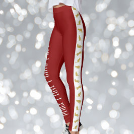 Moderne Rood Wit Goud Kat Kerstmis Leggings