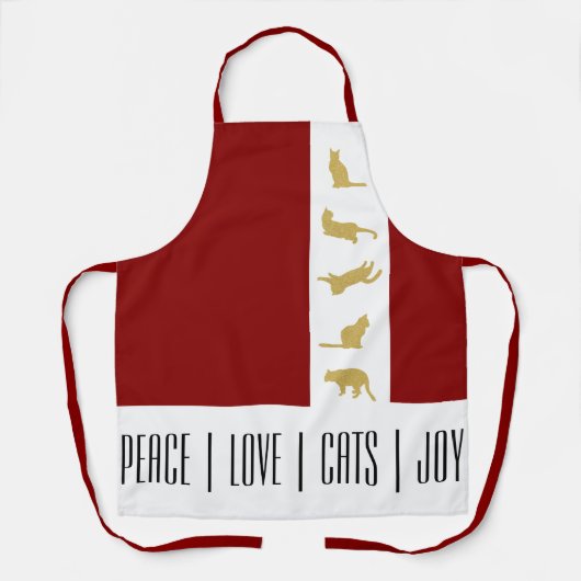 Moderne Rood Wit Goud Kat Kerstmis Schort (Voorkant)