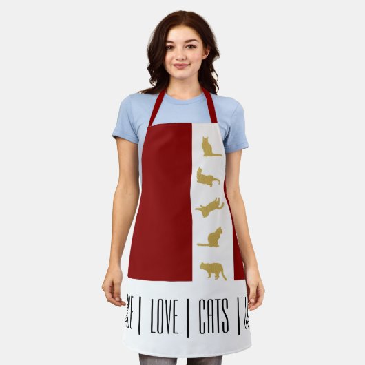 Moderne Rood Wit Goud Kat Kerstmis Schort (Gedragen)