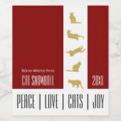 Moderne Rood Wit Goud Kat Kerstmis Wijn Etiket (Enkel label)