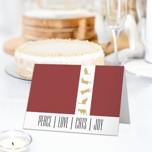 Moderne Rood Wit Goud Katten Kerst Feestdagen Kaart