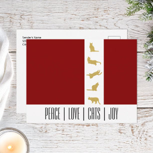 Moderne Rood Wit Goud Katten Kerst Feestdagenkaart