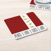 Moderne Rood Wit Goud Katten Kerst Kartonnen Onderzetters (Schuin)