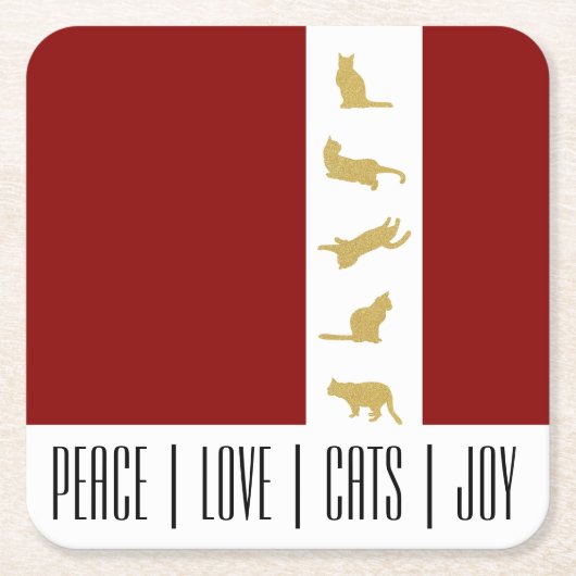 Moderne Rood Wit Goud Katten Kerst Kartonnen Onderzetters (Voorkant)