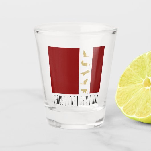Moderne Rood Wit Goud Katten Kerst Shot Glas (Voorkant)